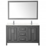 60 Inch Double Bathroom Vanity in Dark Gray, Light-Vein Carrara Cultured Marble Countertop, Sinks, 58 Inch Mirror