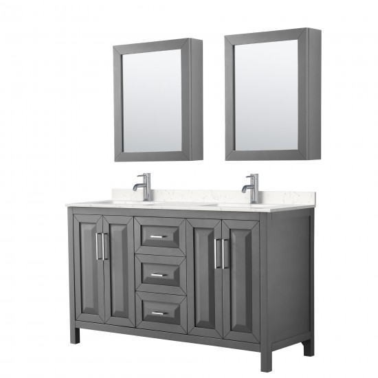 60 Inch Double Bathroom Vanity in Dark Gray, Light-Vein Carrara Cultured Marble Countertop, Sinks, Medicine Cabinets