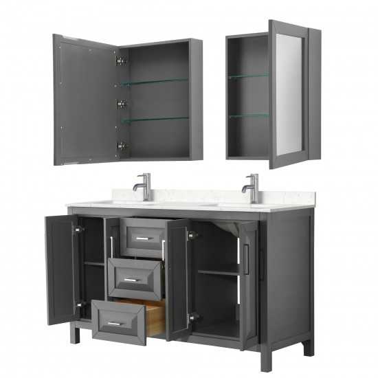 60 Inch Double Bathroom Vanity in Dark Gray, Light-Vein Carrara Cultured Marble Countertop, Sinks, Medicine Cabinets