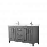 60 Inch Double Bathroom Vanity in Dark Gray, Light-Vein Carrara Cultured Marble Countertop, Sinks, No Mirror