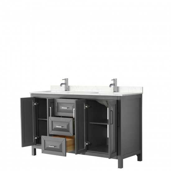 60 Inch Double Bathroom Vanity in Dark Gray, Light-Vein Carrara Cultured Marble Countertop, Sinks, No Mirror