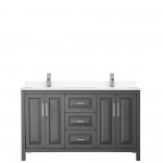 60 Inch Double Bathroom Vanity in Dark Gray, Light-Vein Carrara Cultured Marble Countertop, Sinks, No Mirror