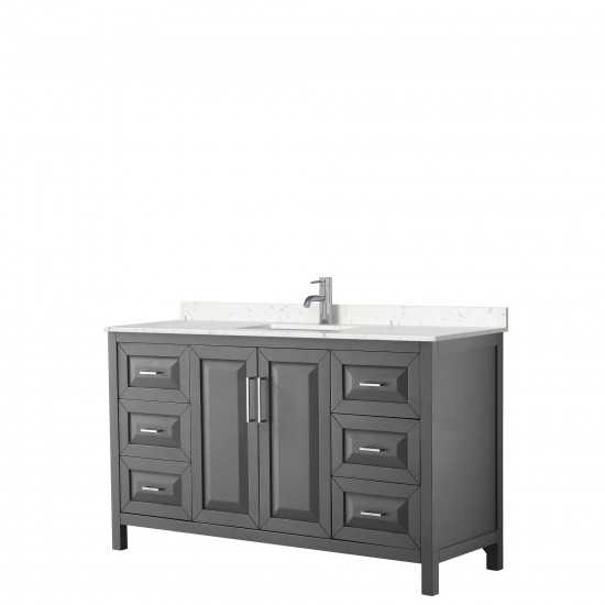 60 Inch Single Bathroom Vanity in Dark Gray, Light-Vein Carrara Cultured Marble Countertop, Sink, No Mirror