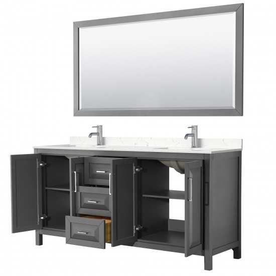 72 Inch Double Bathroom Vanity in Dark Gray, Light-Vein Carrara Cultured Marble Countertop, Sinks, 70 Inch Mirror