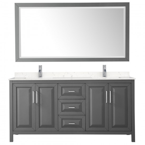 72 Inch Double Bathroom Vanity in Dark Gray, Light-Vein Carrara Cultured Marble Countertop, Sinks, 70 Inch Mirror