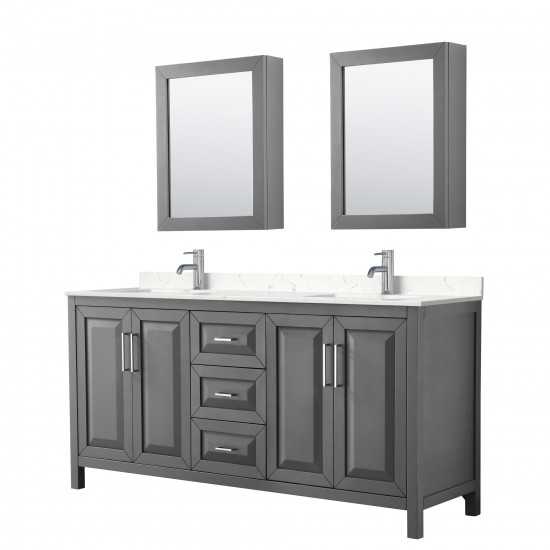 72 Inch Double Bathroom Vanity in Dark Gray, Light-Vein Carrara Cultured Marble Countertop, Sinks, Medicine Cabinets