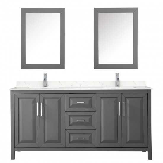 72 Inch Double Bathroom Vanity in Dark Gray, Light-Vein Carrara Cultured Marble Countertop, Sinks, Medicine Cabinets