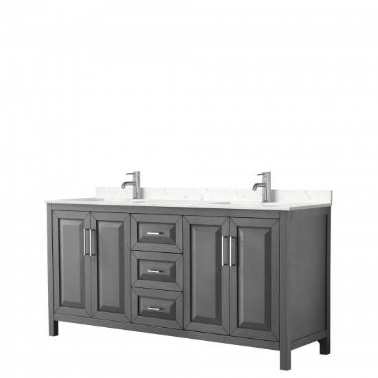 72 Inch Double Bathroom Vanity in Dark Gray, Light-Vein Carrara Cultured Marble Countertop, Sinks, No Mirror