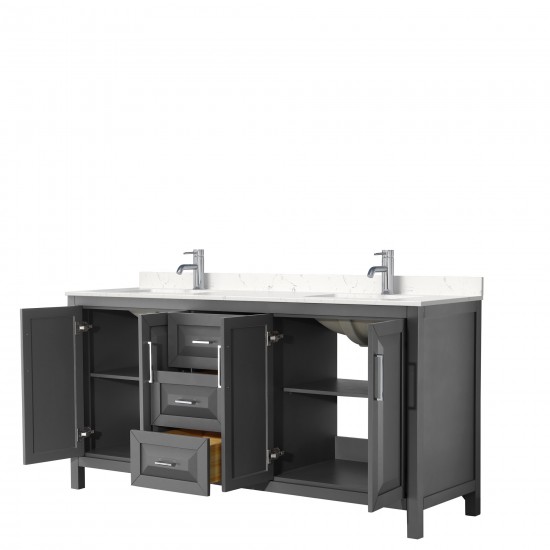 72 Inch Double Bathroom Vanity in Dark Gray, Light-Vein Carrara Cultured Marble Countertop, Sinks, No Mirror