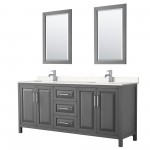 80 Inch Double Bathroom Vanity in Dark Gray, Light-Vein Carrara Cultured Marble Countertop, Sinks, 24 Inch Mirrors