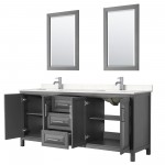 80 Inch Double Bathroom Vanity in Dark Gray, Light-Vein Carrara Cultured Marble Countertop, Sinks, 24 Inch Mirrors