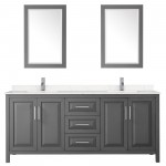 80 Inch Double Bathroom Vanity in Dark Gray, Light-Vein Carrara Cultured Marble Countertop, Sinks, 24 Inch Mirrors