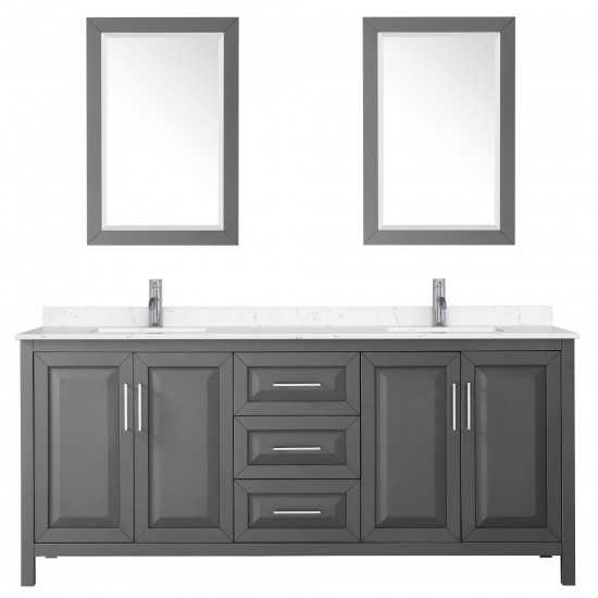 80 Inch Double Bathroom Vanity in Dark Gray, Light-Vein Carrara Cultured Marble Countertop, Sinks, 24 Inch Mirrors