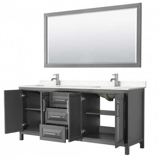 80 Inch Double Bathroom Vanity in Dark Gray, Light-Vein Carrara Cultured Marble Countertop, Sinks, 70 Inch Mirror