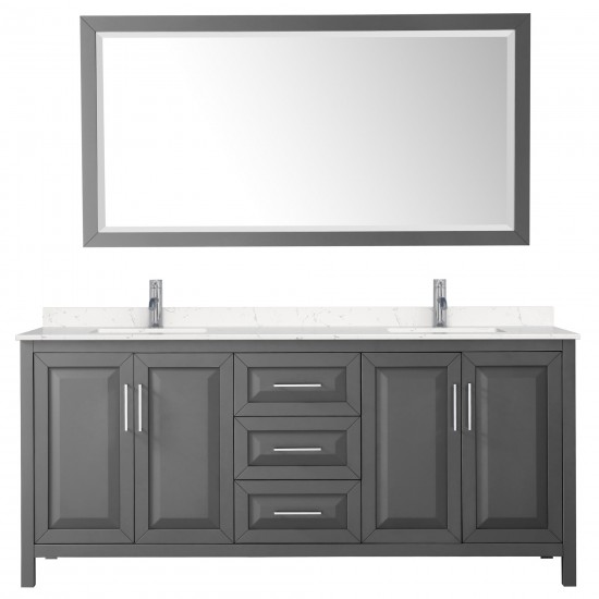 80 Inch Double Bathroom Vanity in Dark Gray, Light-Vein Carrara Cultured Marble Countertop, Sinks, 70 Inch Mirror