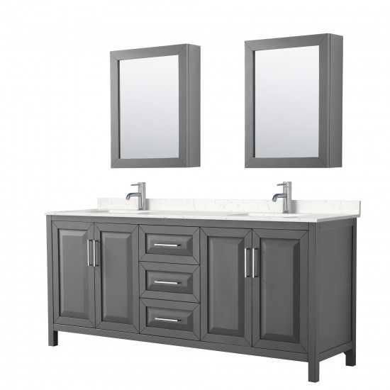 80 Inch Double Bathroom Vanity in Dark Gray, Light-Vein Carrara Cultured Marble Countertop, Sinks, Medicine Cabinets