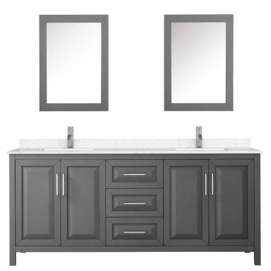 80 Inch Double Bathroom Vanity in Dark Gray, Light-Vein Carrara Cultured Marble Countertop, Sinks, Medicine Cabinets