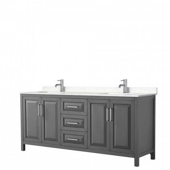 80 Inch Double Bathroom Vanity in Dark Gray, Light-Vein Carrara Cultured Marble Countertop, Sinks, No Mirror