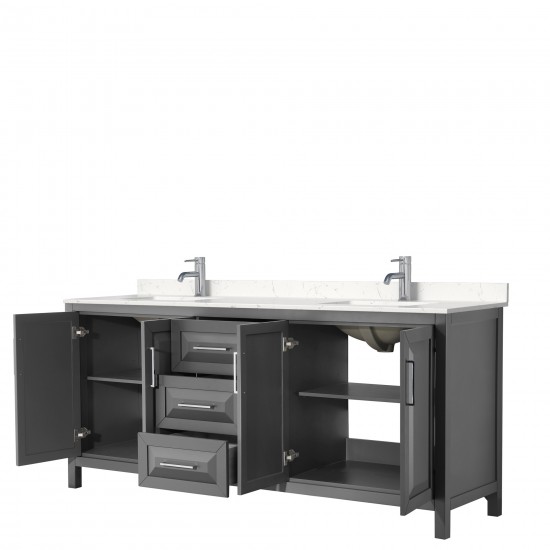 80 Inch Double Bathroom Vanity in Dark Gray, Light-Vein Carrara Cultured Marble Countertop, Sinks, No Mirror