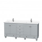 72 Inch Double Bathroom Vanity in Oyster Gray, White Cultured Marble Countertop, Sinks, No Mirrors