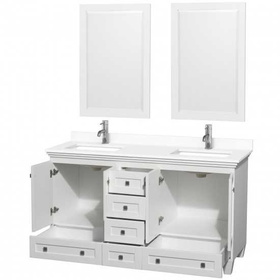 60 Inch Double Bathroom Vanity in White, White Cultured Marble Countertop, Sinks, 24 Inch Mirrors