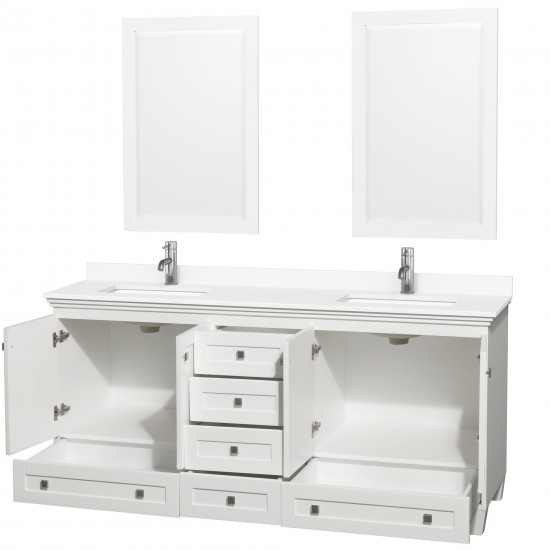 72 Inch Double Bathroom Vanity in White, White Cultured Marble Countertop, Sinks, 24 Inch Mirrors