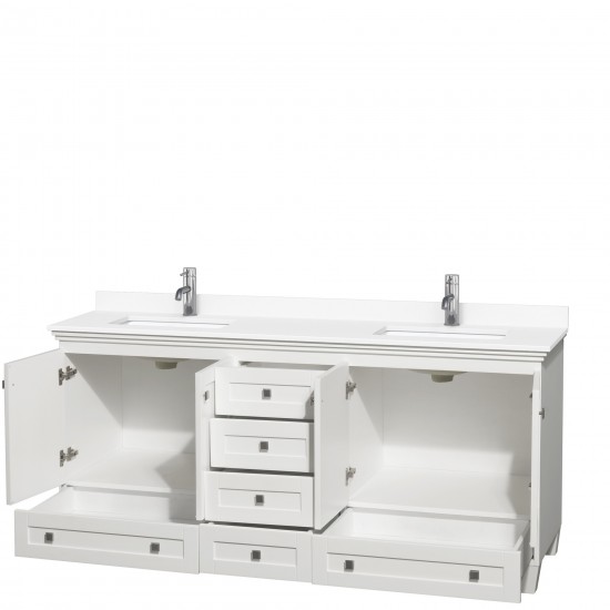 72 Inch Double Bathroom Vanity in White, White Cultured Marble Countertop, Sinks, No Mirrors