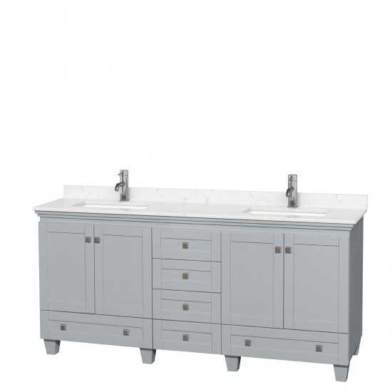 72 Inch Double Bathroom Vanity in Oyster Gray, Light-Vein Carrara Cultured Marble Countertop, Sinks, No Mirrors