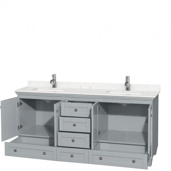 72 Inch Double Bathroom Vanity in Oyster Gray, Light-Vein Carrara Cultured Marble Countertop, Sinks, No Mirrors