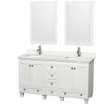 60 Inch Double Bathroom Vanity in White, Light-Vein Carrara Cultured Marble Countertop, Sinks, 24 Inch Mirrors