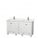 60 Inch Double Bathroom Vanity in White, Light-Vein Carrara Cultured Marble Countertop, Sinks, No Mirrors