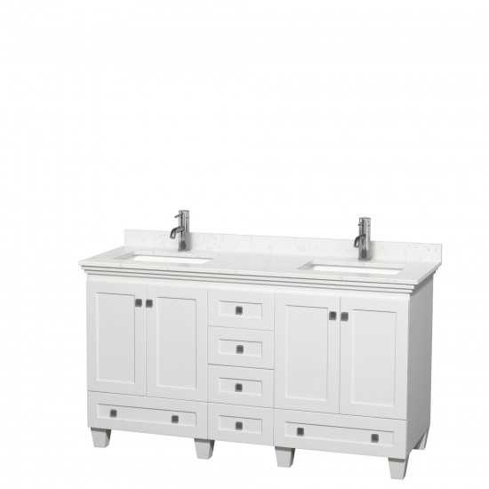 60 Inch Double Bathroom Vanity in White, Light-Vein Carrara Cultured Marble Countertop, Sinks, No Mirrors