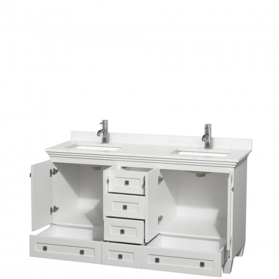 60 Inch Double Bathroom Vanity in White, Light-Vein Carrara Cultured Marble Countertop, Sinks, No Mirrors