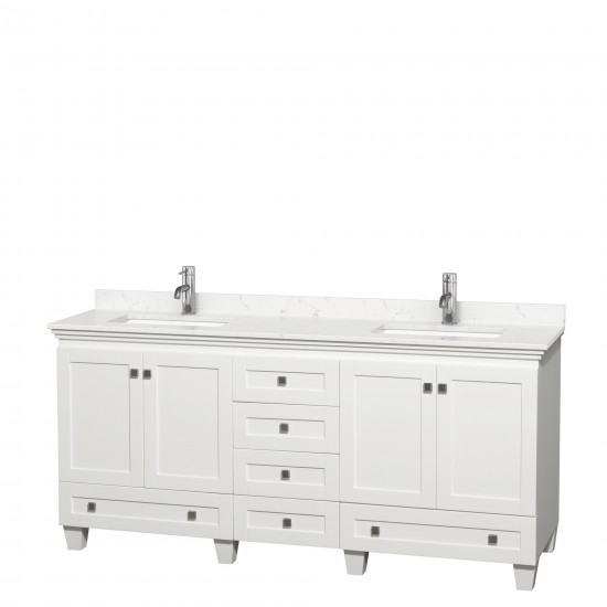 72 Inch Double Bathroom Vanity in White, Light-Vein Carrara Cultured Marble Countertop, Sinks, No Mirrors