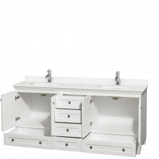 72 Inch Double Bathroom Vanity in White, Light-Vein Carrara Cultured Marble Countertop, Sinks, No Mirrors