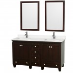 60 Inch Double Bathroom Vanity in Espresso, Light-Vein Carrara Cultured Marble Countertop, Sinks, 24 Inch Mirrors