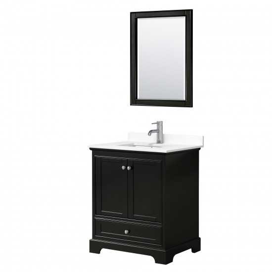30 Inch Single Bathroom Vanity in Dark Espresso, White Cultured Marble Countertop, Sink, 24 Inch Mirror