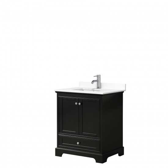 30 Inch Single Bathroom Vanity in Dark Espresso, White Cultured Marble Countertop, Sink, No Mirror