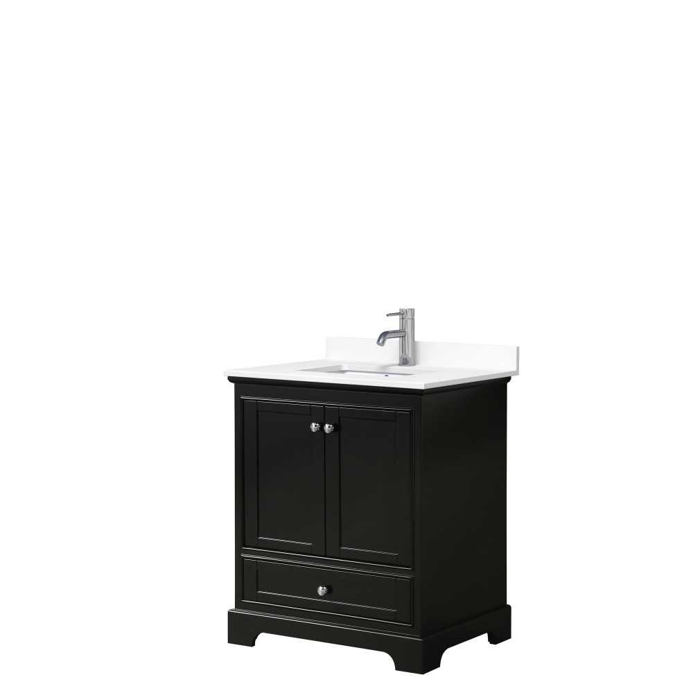 30 Inch Single Bathroom Vanity in Dark Espresso, White Cultured Marble Countertop, Sink, No Mirror