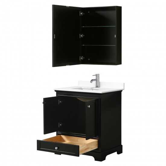 30 Inch Single Bathroom Vanity in Dark Espresso, White Cultured Marble Countertop, Sink, Medicine Cabinet