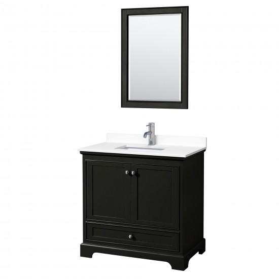 36 Inch Single Bathroom Vanity in Dark Espresso, White Cultured Marble Countertop, Sink, 24 Inch Mirror