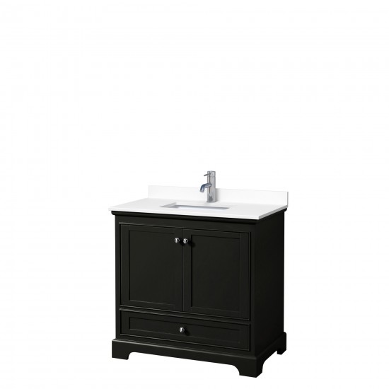 36 Inch Single Bathroom Vanity in Dark Espresso, White Cultured Marble Countertop, Sink, No Mirror