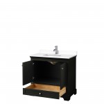 36 Inch Single Bathroom Vanity in Dark Espresso, White Cultured Marble Countertop, Sink, No Mirror