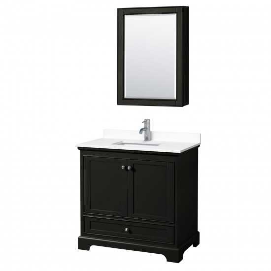 36 Inch Single Bathroom Vanity in Dark Espresso, White Cultured Marble Countertop, Sink, Medicine Cabinet