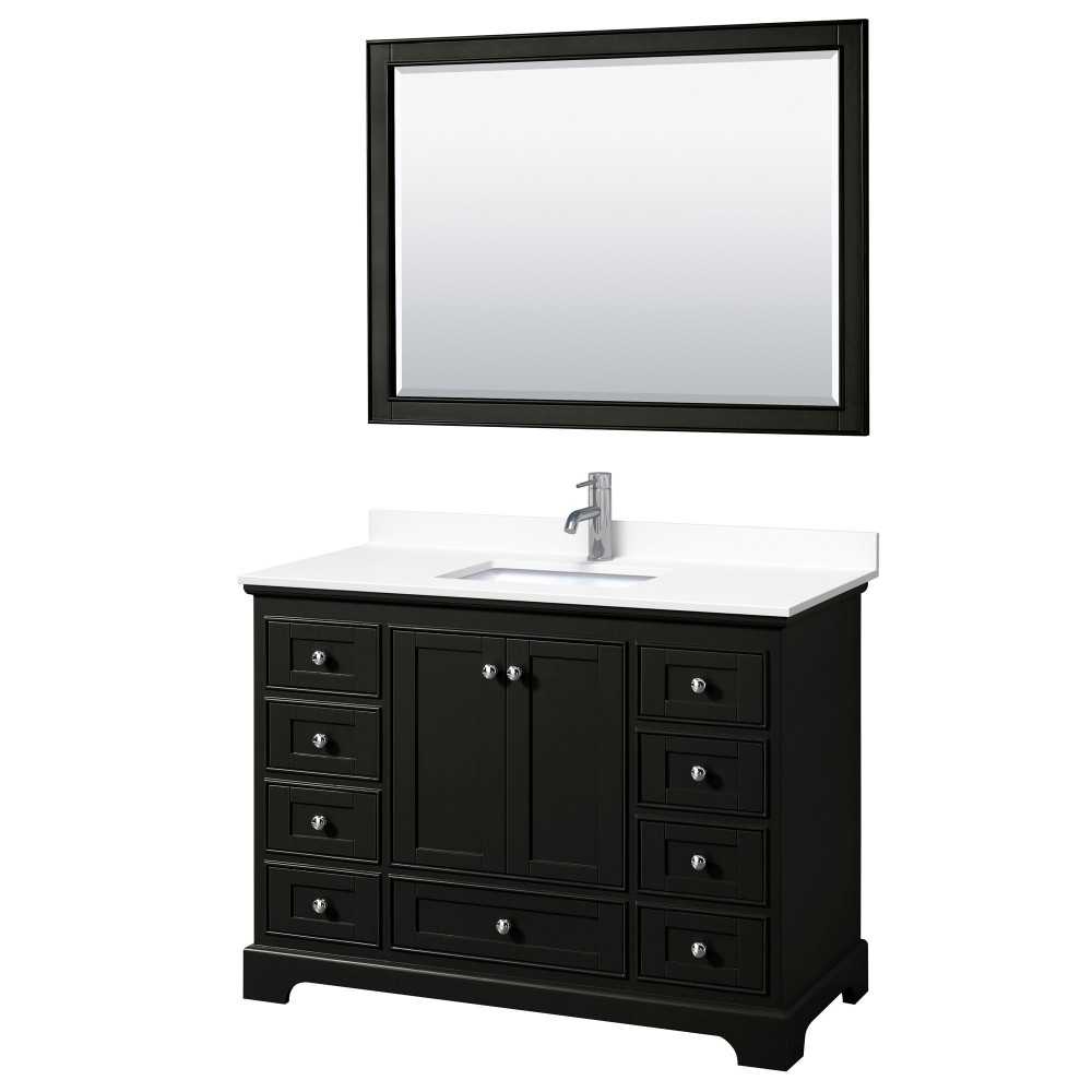 48 Inch Single Bathroom Vanity in Dark Espresso, White Cultured Marble Countertop, Sink, 46 Inch Mirror