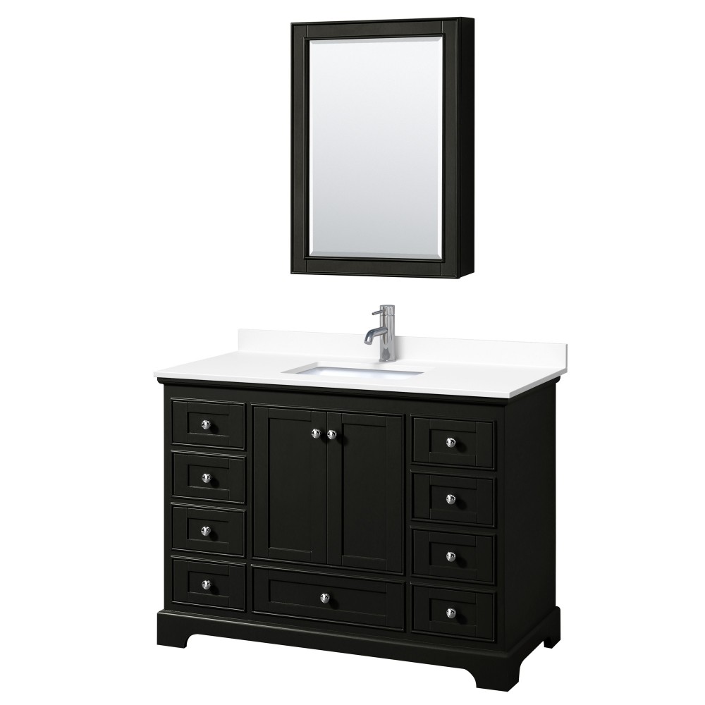 48 Inch Single Bathroom Vanity in Dark Espresso, White Cultured Marble Countertop, Sink, Medicine Cabinet