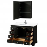 48 Inch Single Bathroom Vanity in Dark Espresso, White Cultured Marble Countertop, Sink, Medicine Cabinet