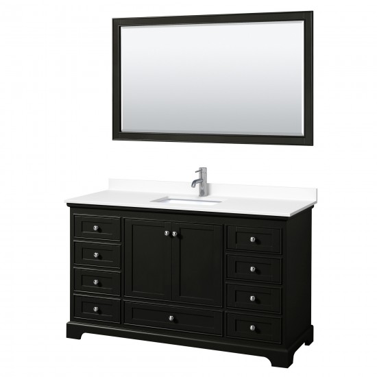 60 Inch Single Bathroom Vanity in Dark Espresso, White Cultured Marble Countertop, Sink, 58 Inch Mirror