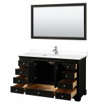 60 Inch Single Bathroom Vanity in Dark Espresso, White Cultured Marble Countertop, Sink, 58 Inch Mirror