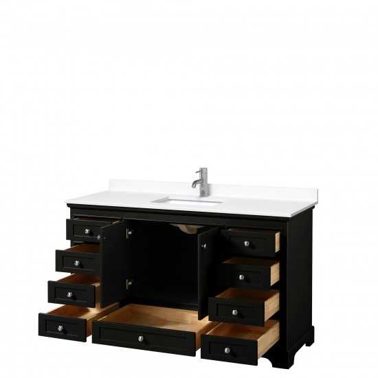 60 Inch Single Bathroom Vanity in Dark Espresso, White Cultured Marble Countertop, Sink, No Mirror